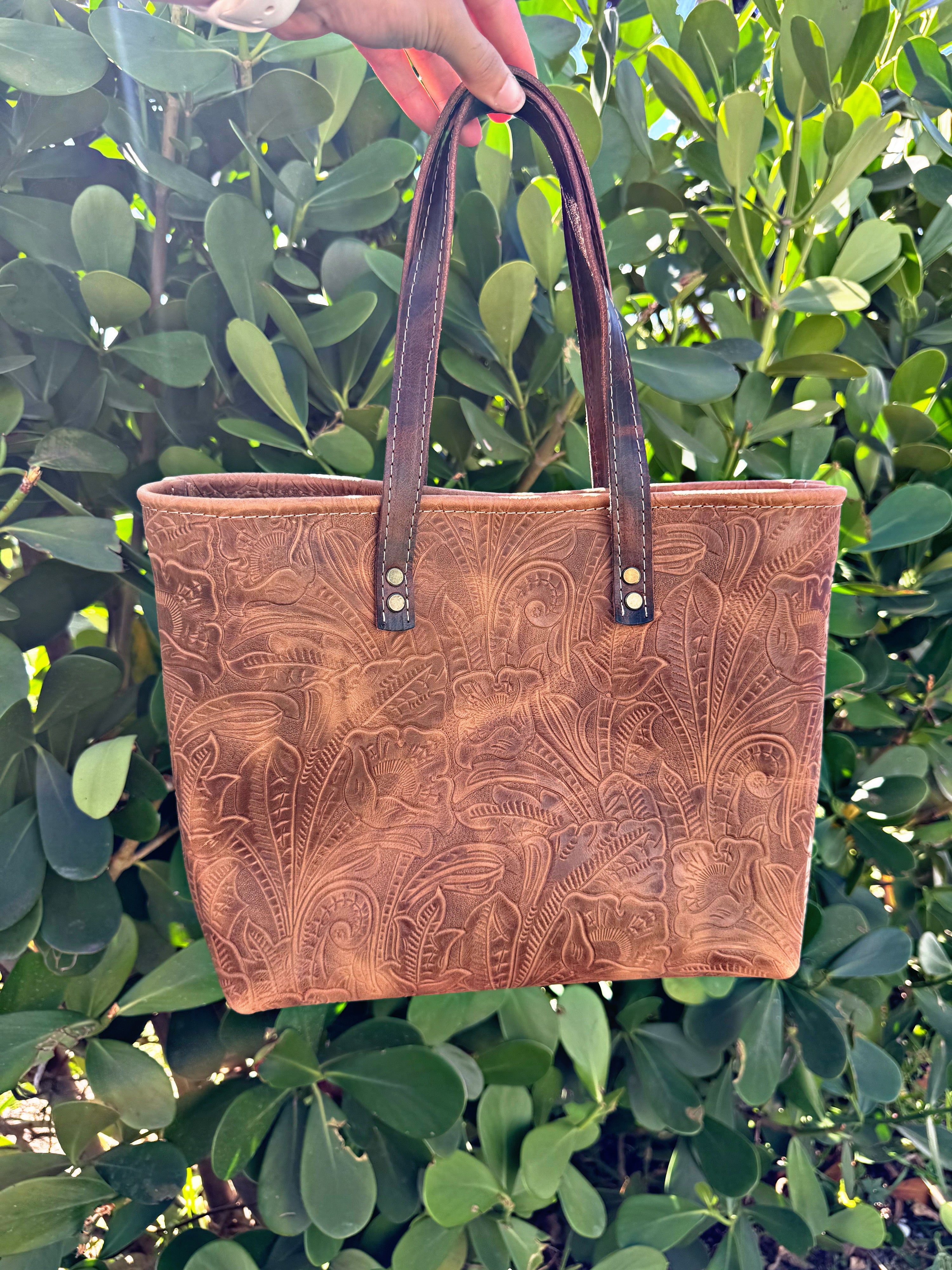 Brown Embossed Signature Tote