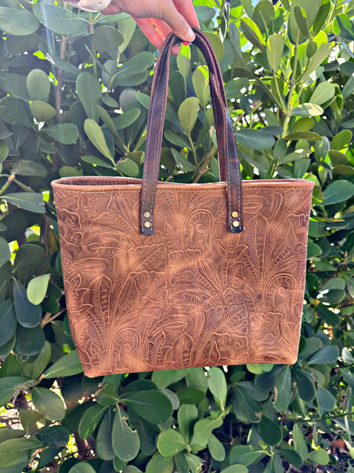 Brown Embossed Signature Tote