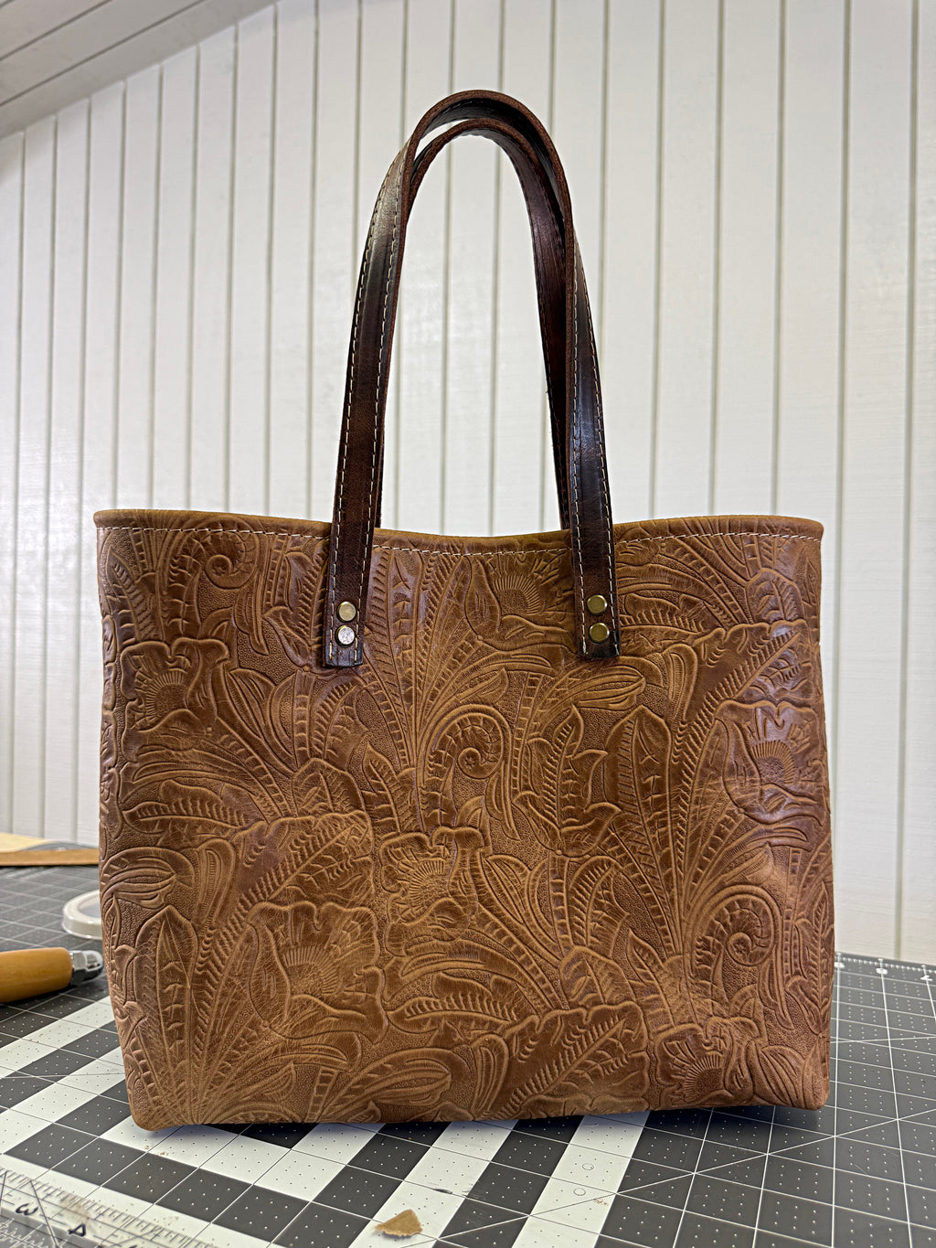 Brown Embossed Signature Tote